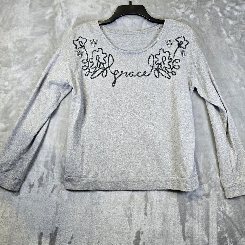 Jeweled Womens Pullover Sweatshirt Grace Embroidery Gray *no tags